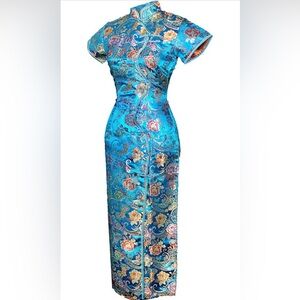 Women’s Elegant Floral Blue Chinese Style Cheongsam Dress size Large (Size 6)